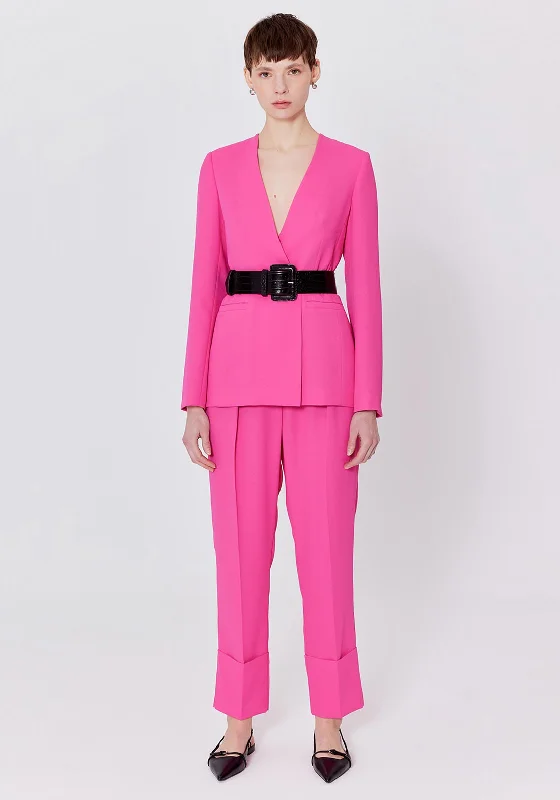 Birelin Belted Blazer, Fuchsia Solid Print Jacquard