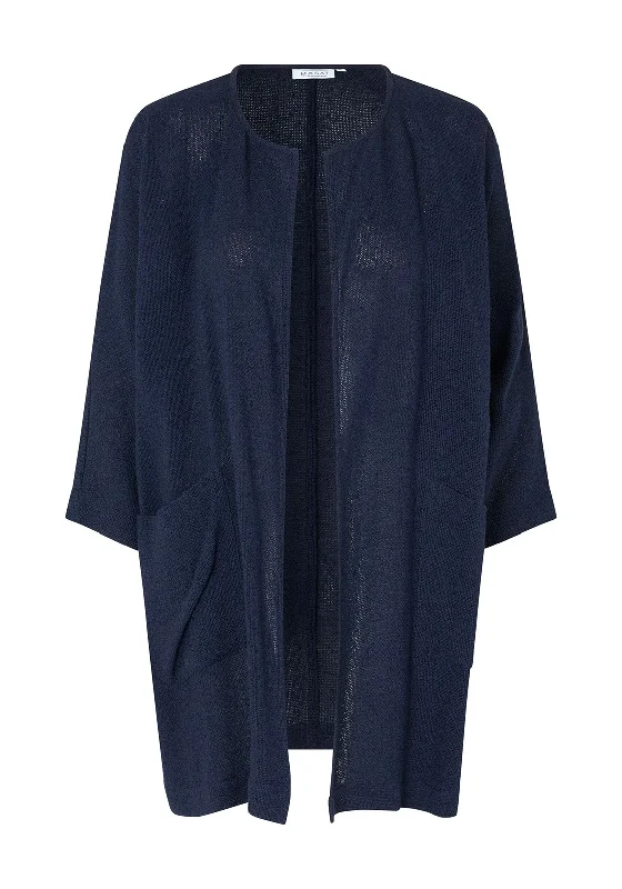 Masai Jarmis Boucle Textured Cardigan, Navy Denim Leather Suede