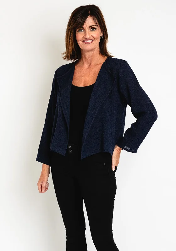 Masai Julitta Boucle Short Open Jacket, Navy Rayon Velvet Corduroy