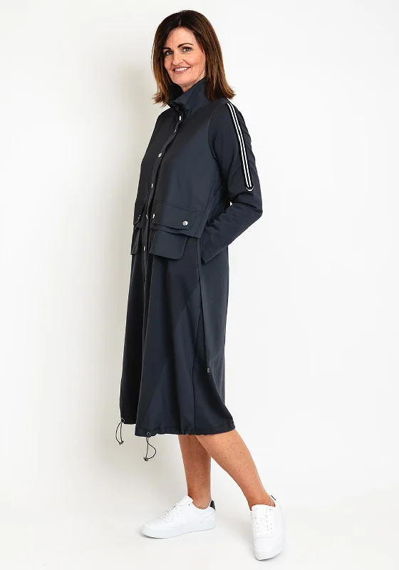 Naya Two Tone Jersey Mix Long Jacket, Anthracite Buttoned Zippered Snapped