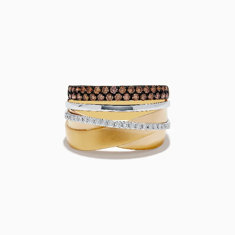 Trending Jewelry Now Available At Exclusive Prices 14K Two-Tone Gold Espresso and White Diamond Crossover Ring