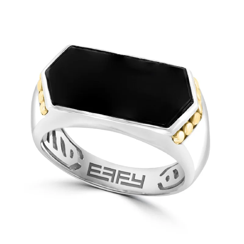 Must-Have Jewelry At Unbelievable Discounts EFFY 19X9MM Rectangle Onyx Fashion Ring in Two-Tone Sterling Silver