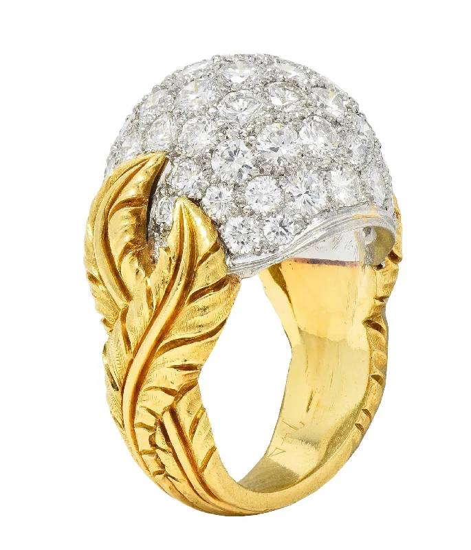 Unmissable Deals On Handmade Jewelry Collections Mid-Century 4.80 CTW Diamond Platinum 18 Karat Yellow Gold Vintage Dome Feather Ring
