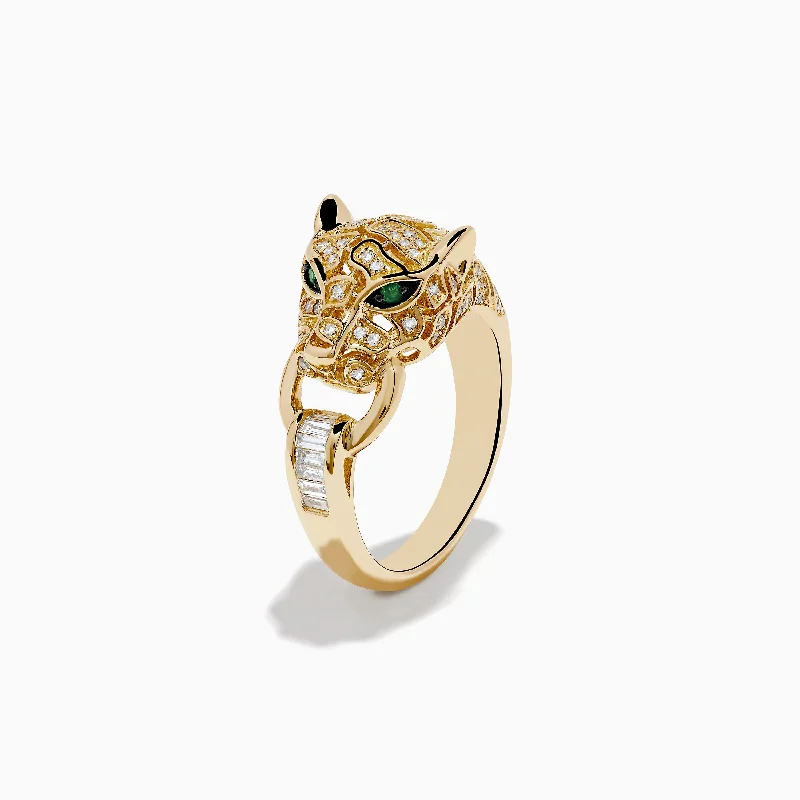 Everyday Jewelry Essentials Now On Sale Signature 14K Yellow Gold Diamond and Emerald Panther Ring