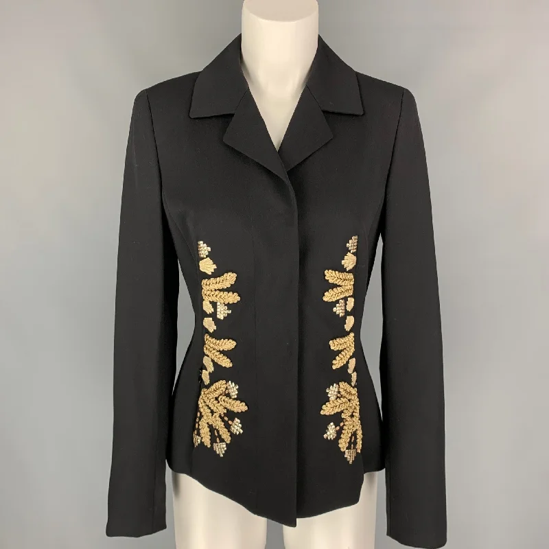 ESCADA Size 6 Black & Gold Virgin Wool Blend Embellishment Jacket