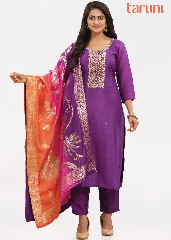 Purple Silk Kurti with Zardosi & Mirror Work Women's Solid Blazer