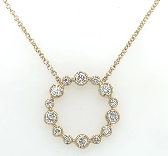 Exclusive Gemstone Jewelry At Special Prices 14K Yellow Gold Round Shape Diamond Circle Pendant with a 14K Yellow Gold Cable Link Necklace (.61ctw)